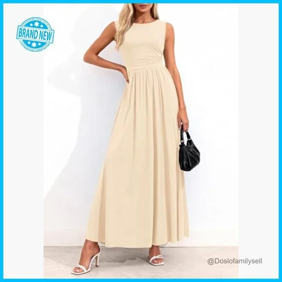 Sleeveless A-Line Maxi Dress Flowy Elegant Wedding Guest Casual Sundress - Picture 2 of 7